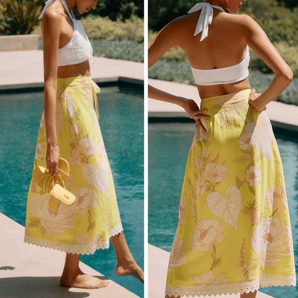 Farm Rio Garden Linen Blend Wrap Skirt, Size L - Picture 1 of 14